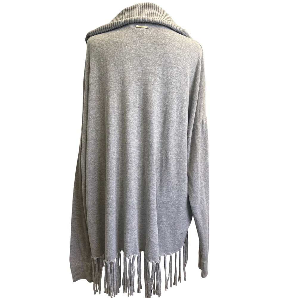 Michael Kors Womens XL Gray Cowl Neck Fringe Hem Oversized Knit Sweater